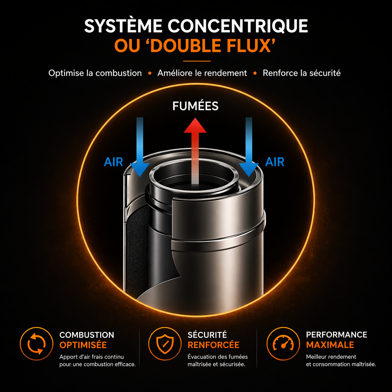 Kit conduit double flux intérieur vertical Ø80/125 – Avant tubage